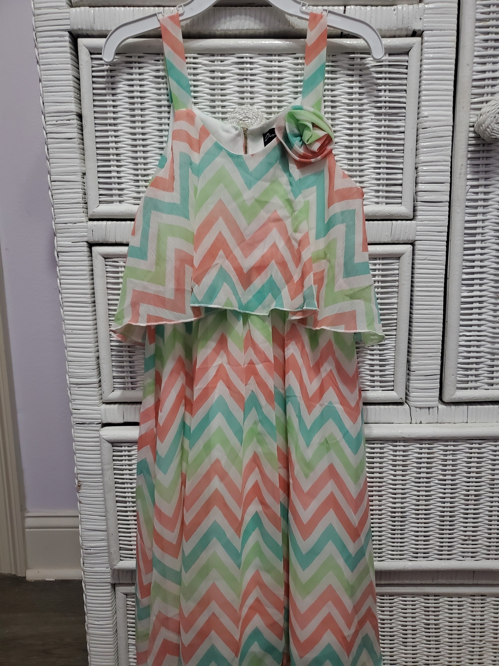 Girls Chevron Dress in Coral, Mint & Aqua
